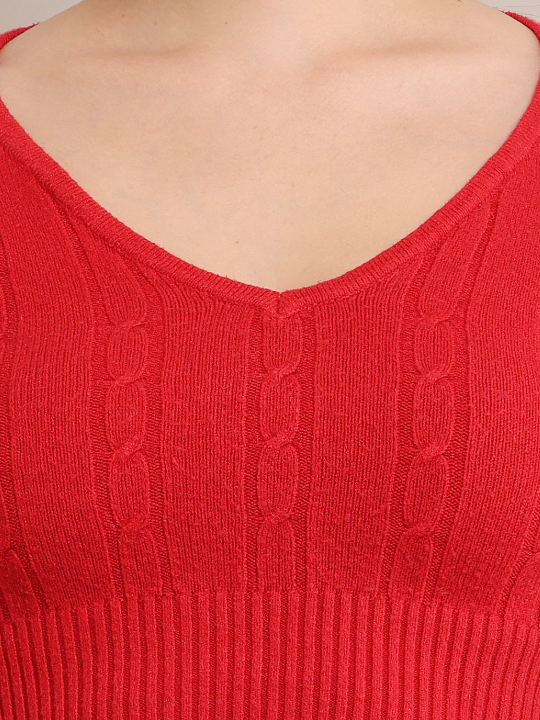 Women Ribbed Fitted Red Crop Top