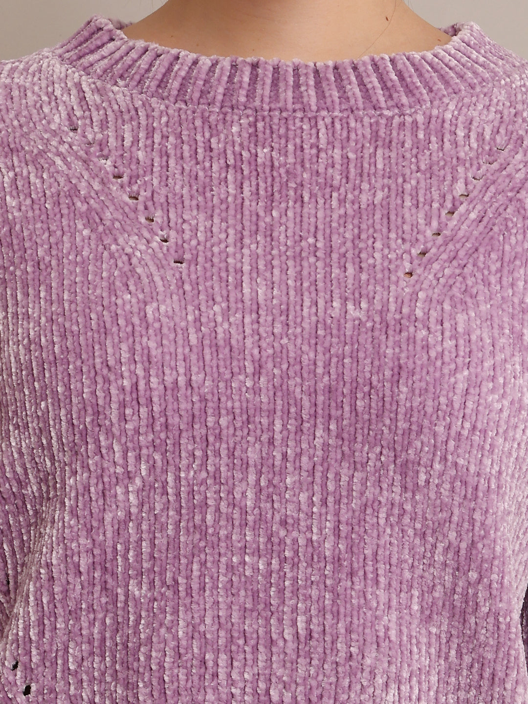 Women Polyester Round Neck Purple Sweater