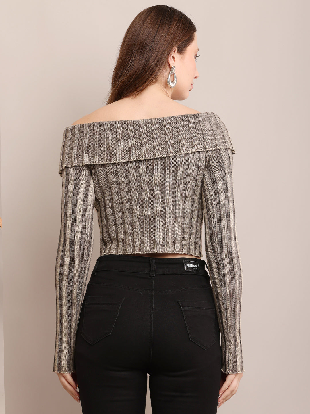 Women Cotton Off-Shoulder Smoke Grey  Crop Top
