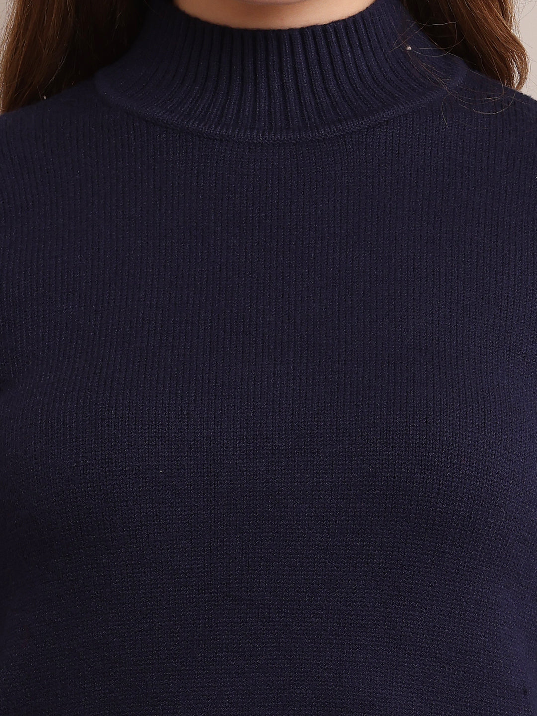 Women Acrylic  Ribbed Dark Blue Sweater