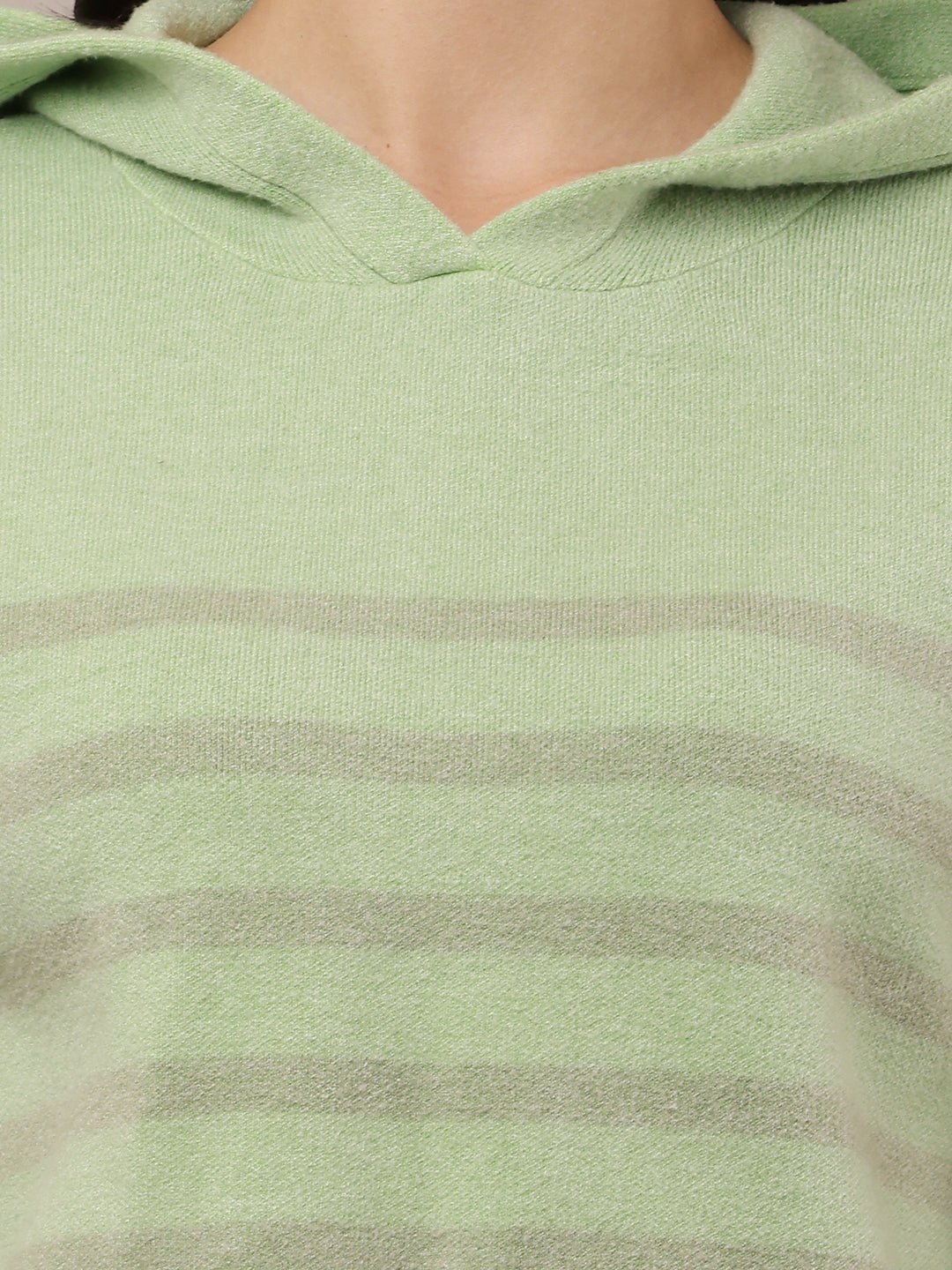 Women Green Striped Sweatshirt