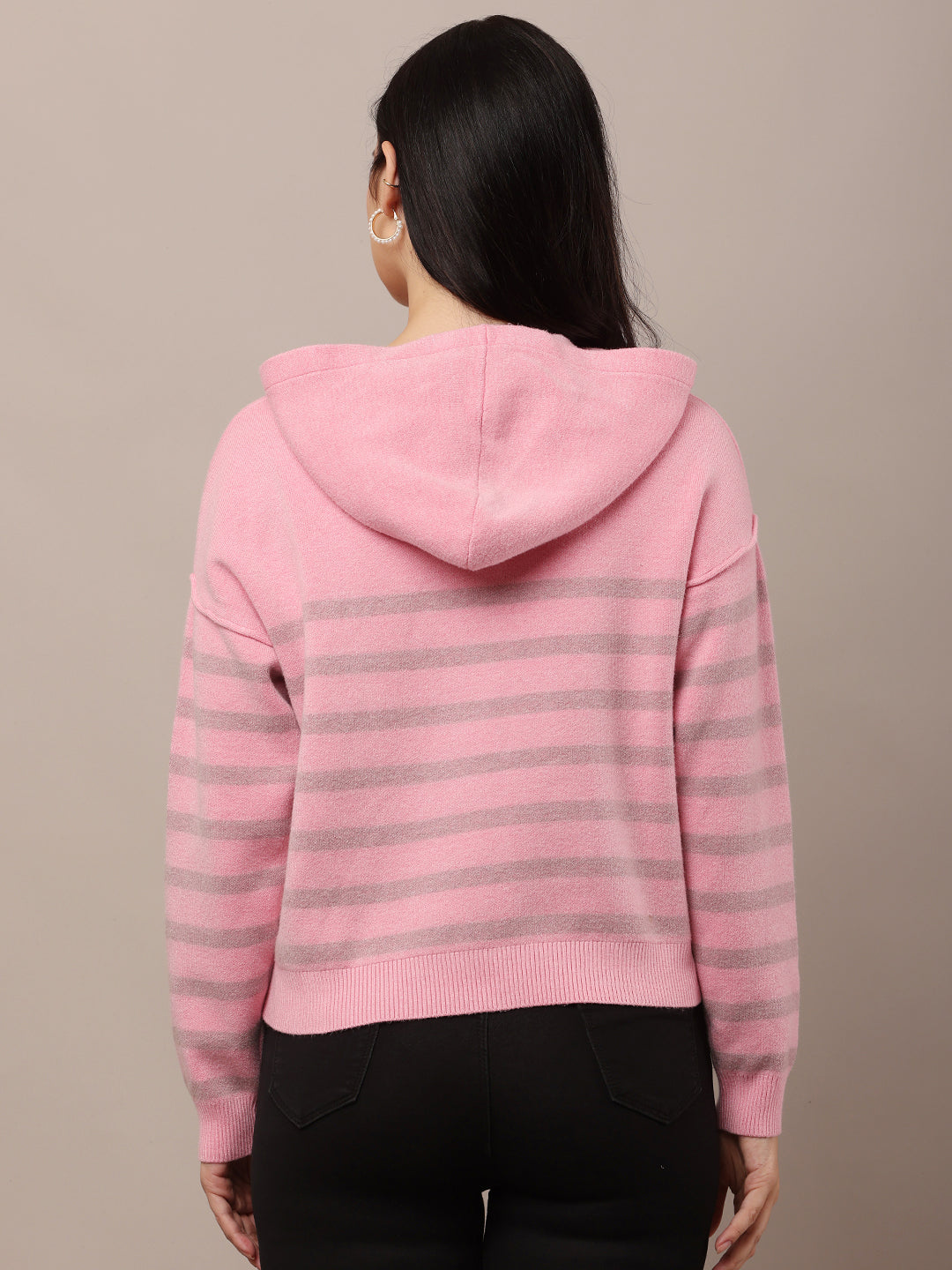 Women Pink Striped Sweatshirt