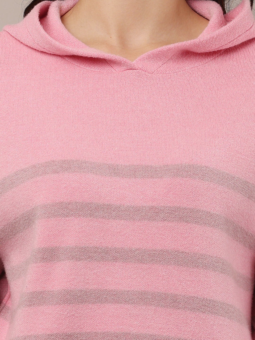 Women Pink Striped Sweatshirt