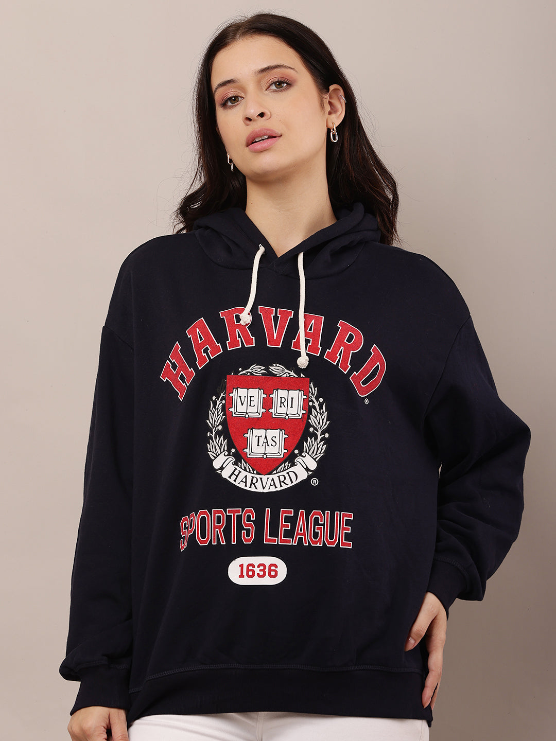 Women Dark Blue Hooded Sweatshirt