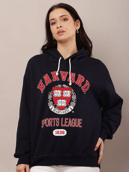 Women Dark Blue Hooded Sweatshirt