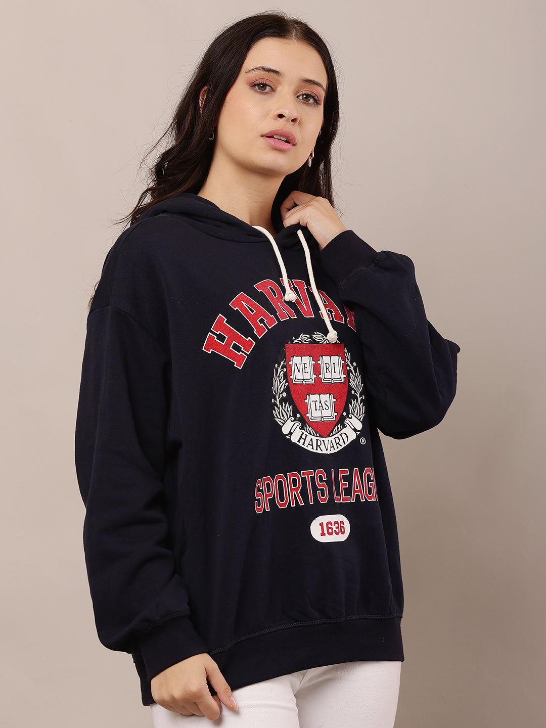 Women Dark Blue Hooded Sweatshirt