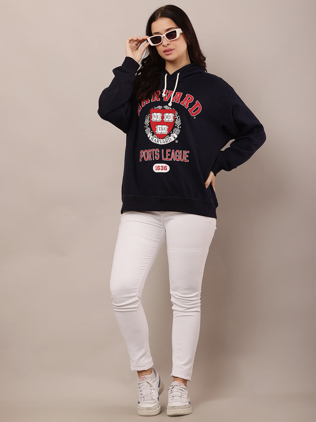 Women Dark Blue Hooded Sweatshirt