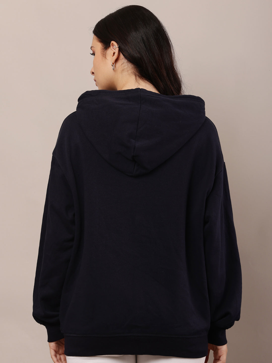 Women Dark Blue Hooded Sweatshirt