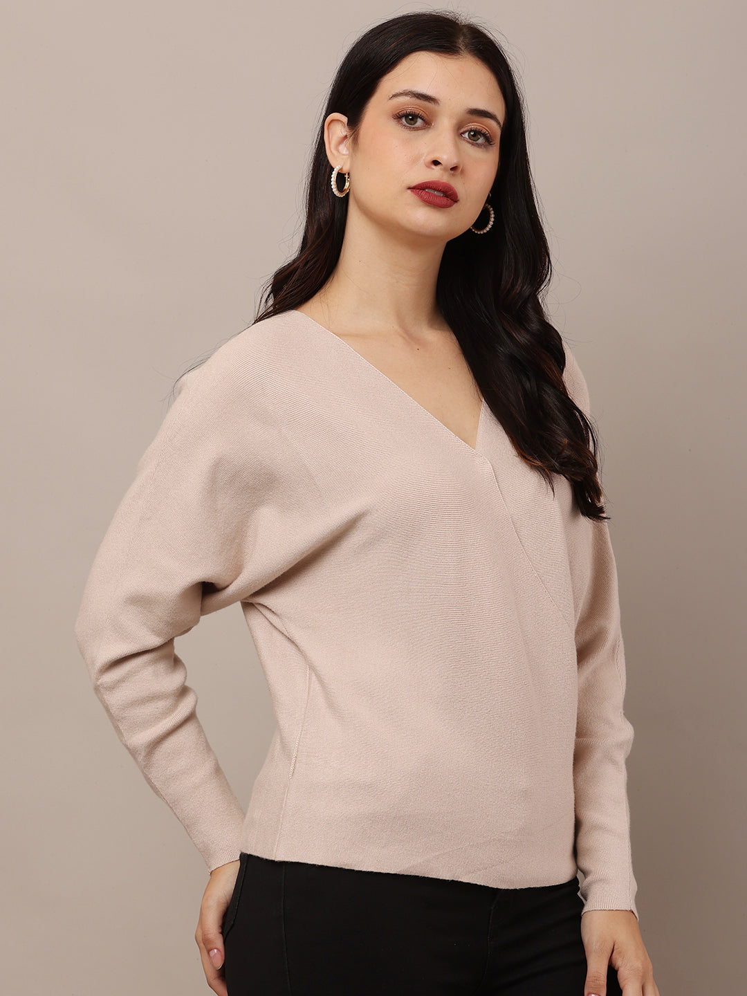 Women Beige Full Sleeve Sweater