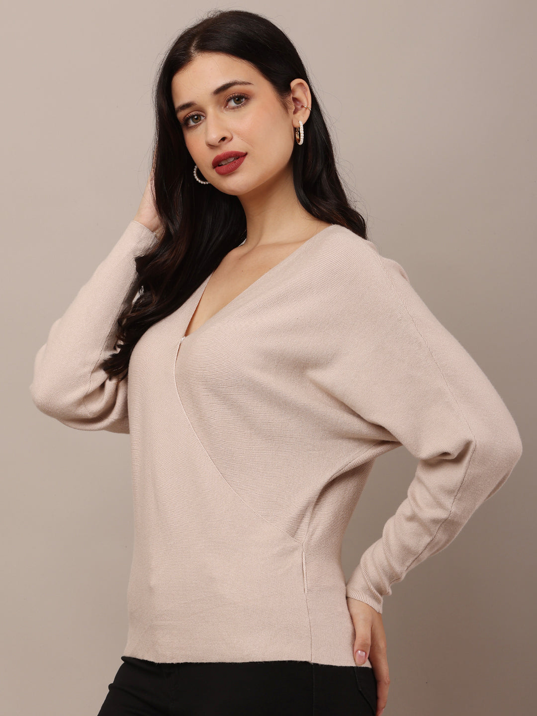 Women Beige Full Sleeve Sweater 