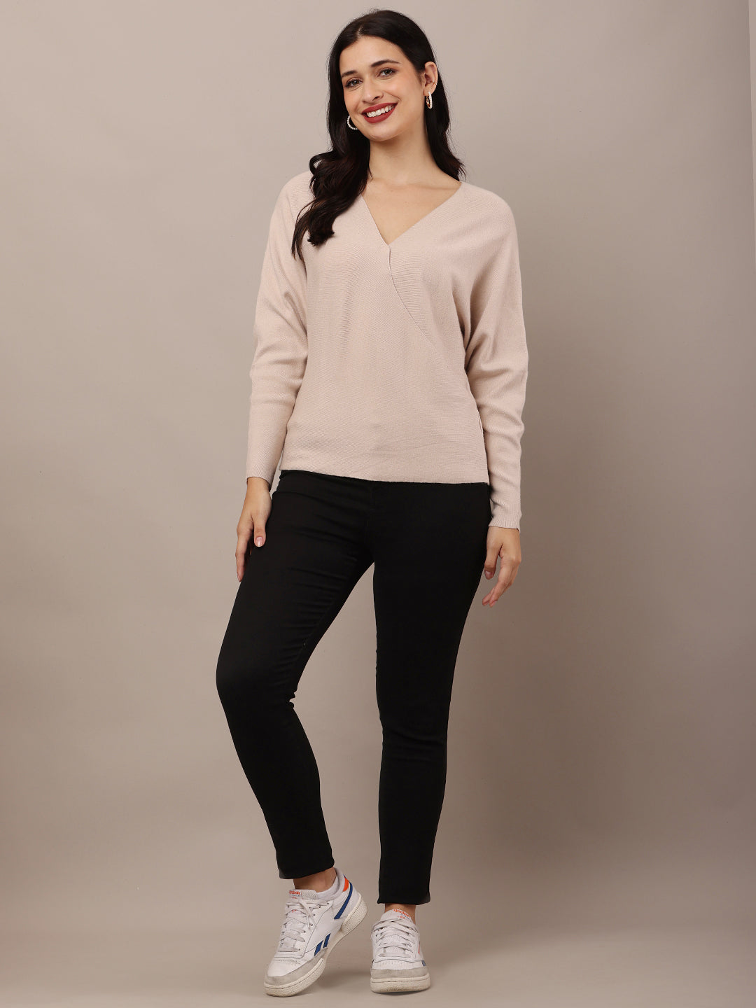 Women Beige Full Sleeve Sweater