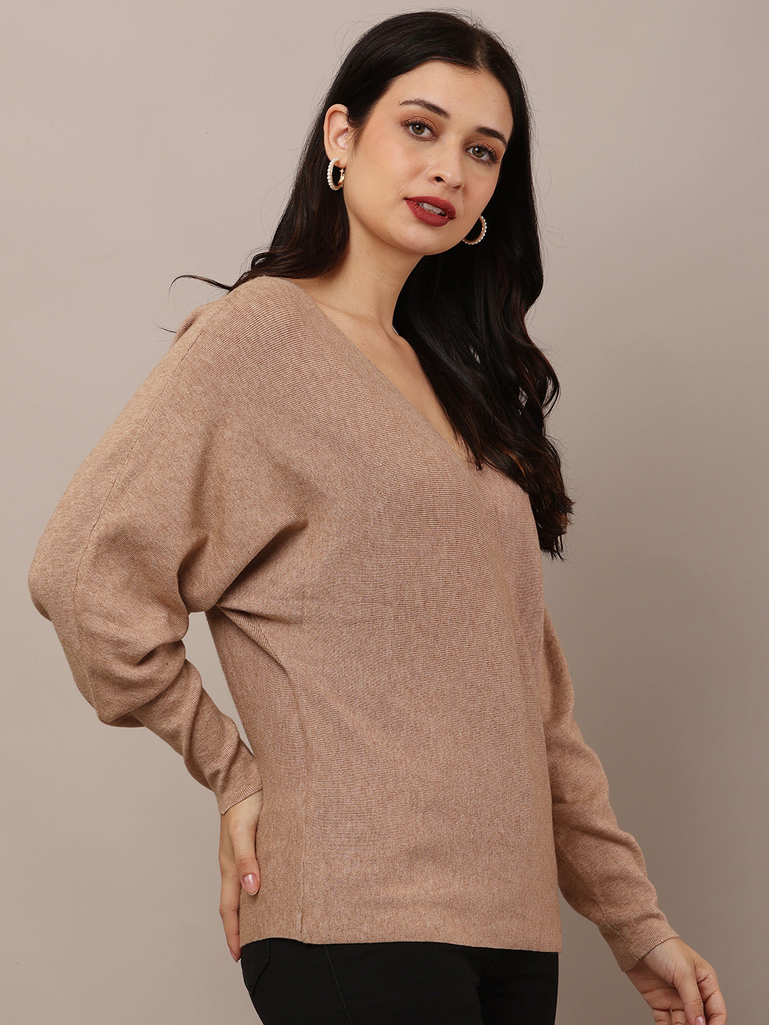 Women Brown Full Sleeve Sweater