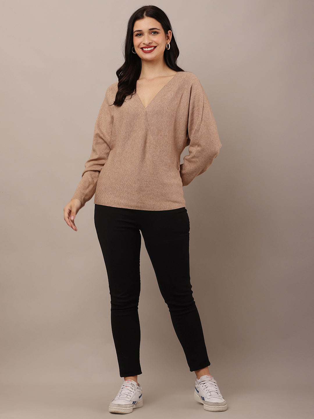 Women Brown Full Sleeve Sweater