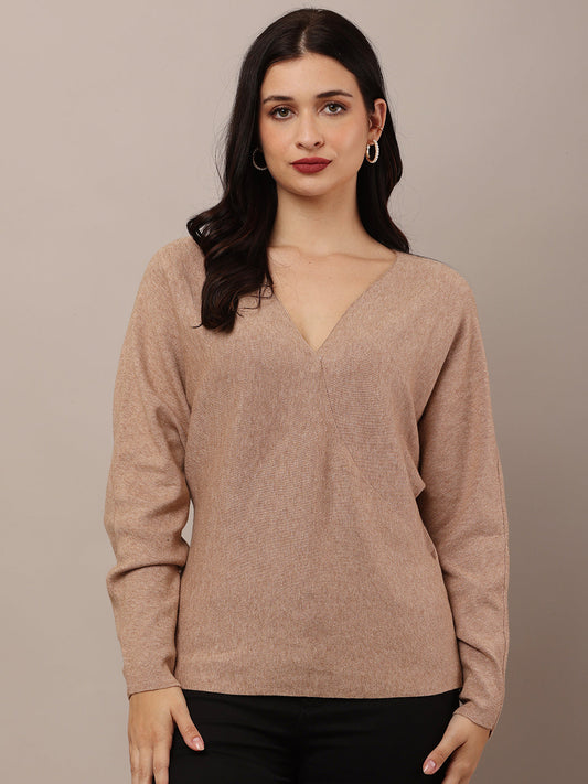  Women Brown Full Sleeve Sweater 