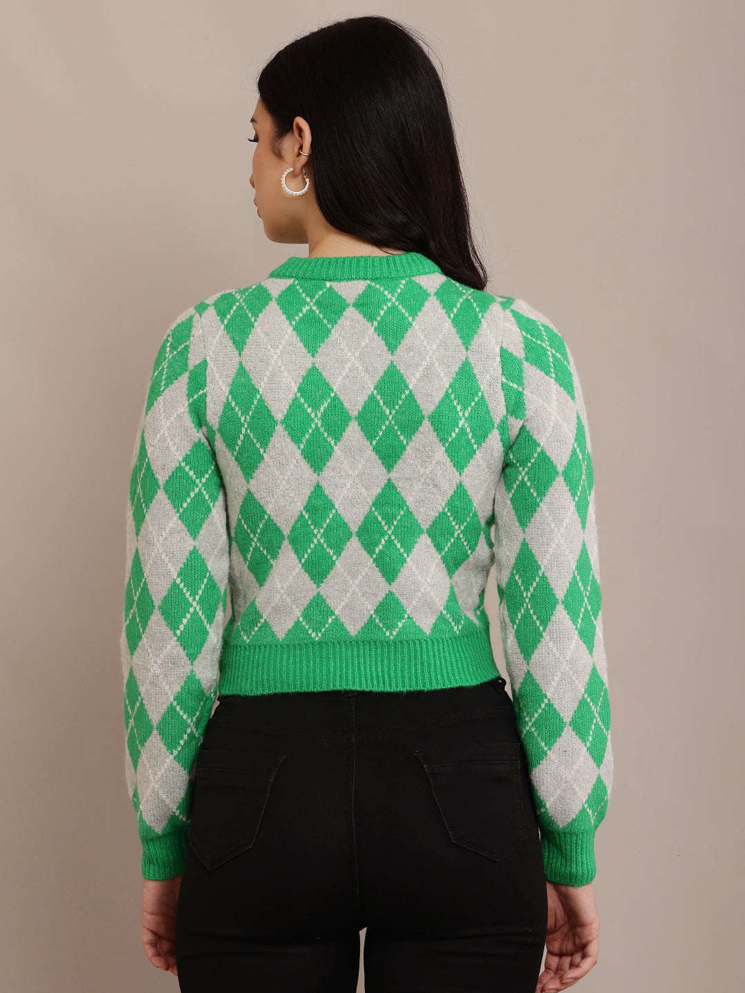 Women Green Full Sleeve Sweater