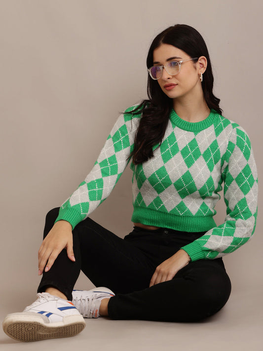  Women Green Full Sleeve Sweater
