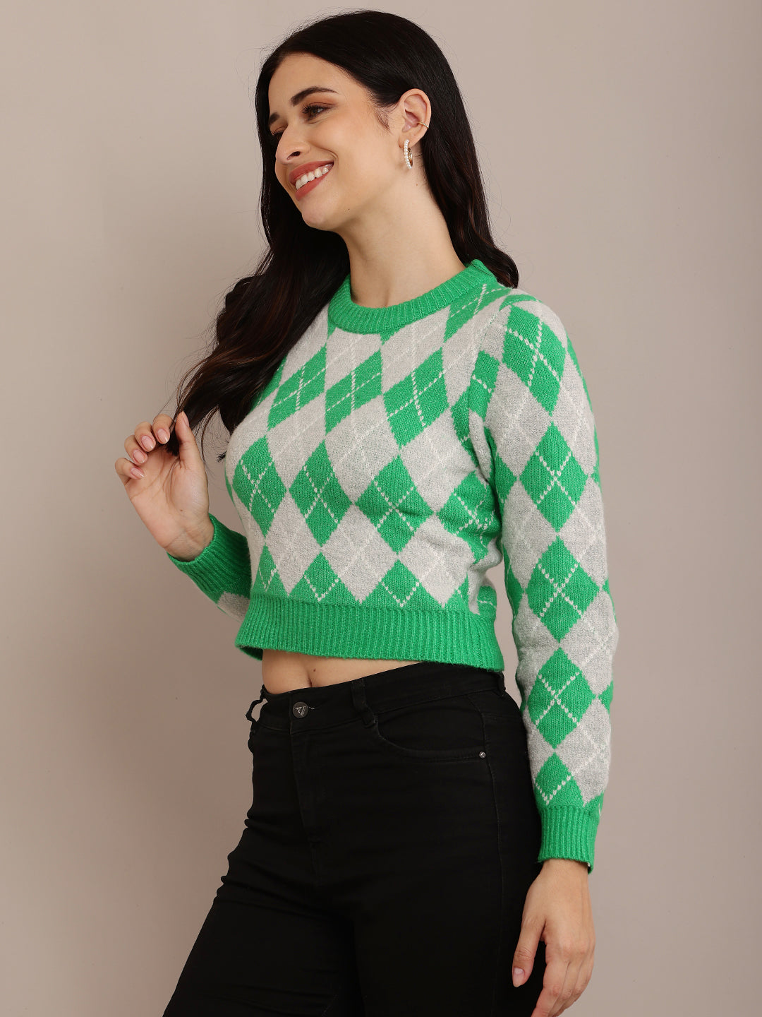 Women Green Full Sleeve Sweater