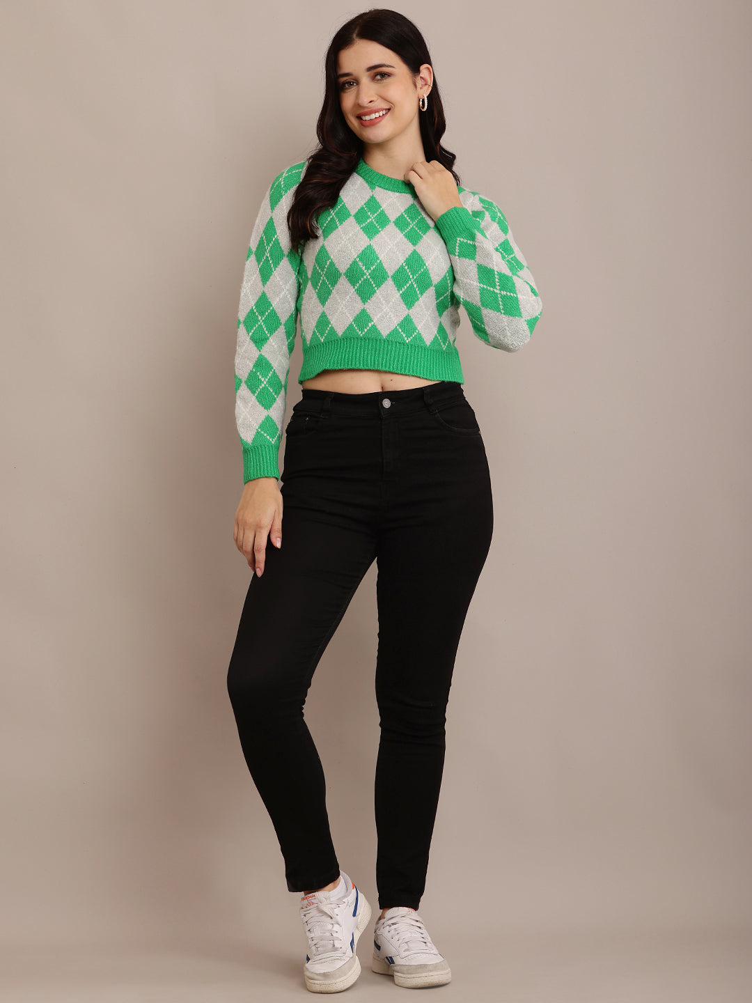 Women Green Full Sleeve Sweater