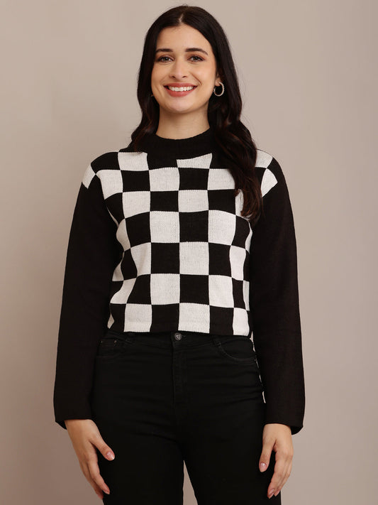  Women Black Rib-Knit Sweater