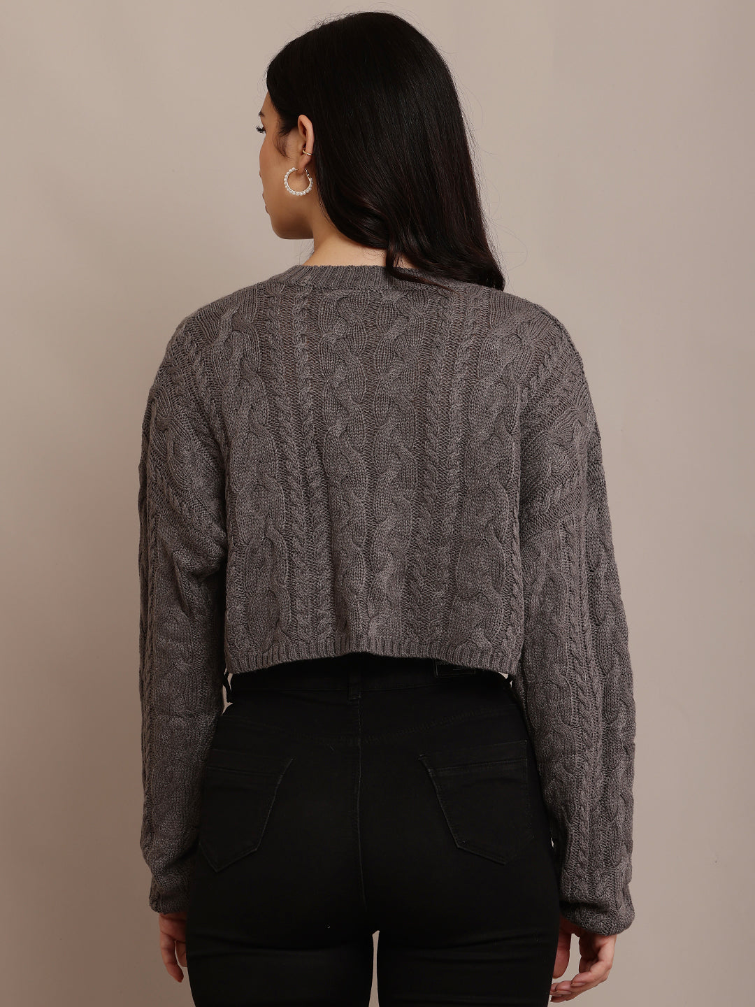 Women Grey Crop Sweater