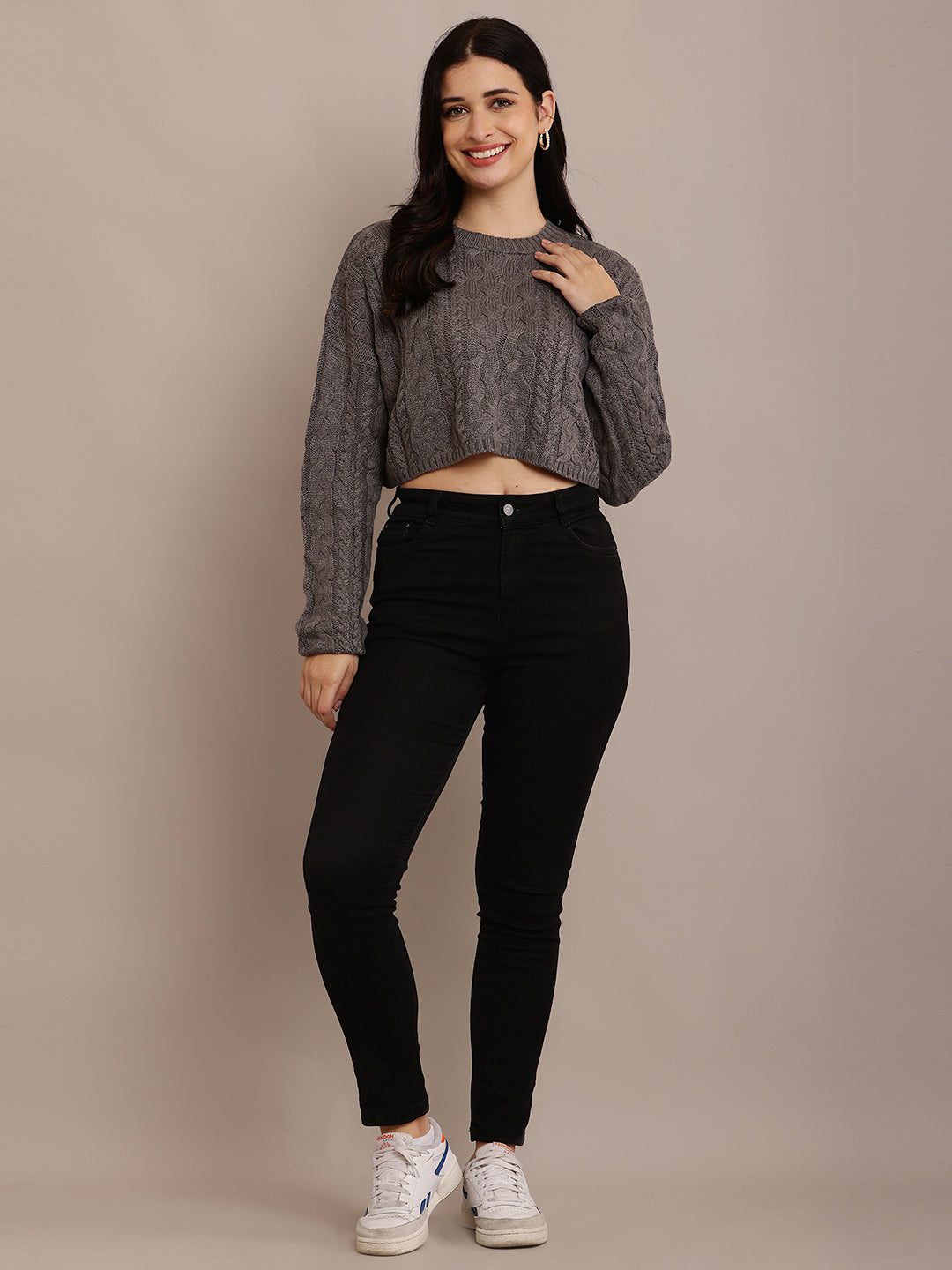 Women Grey Crop Sweater