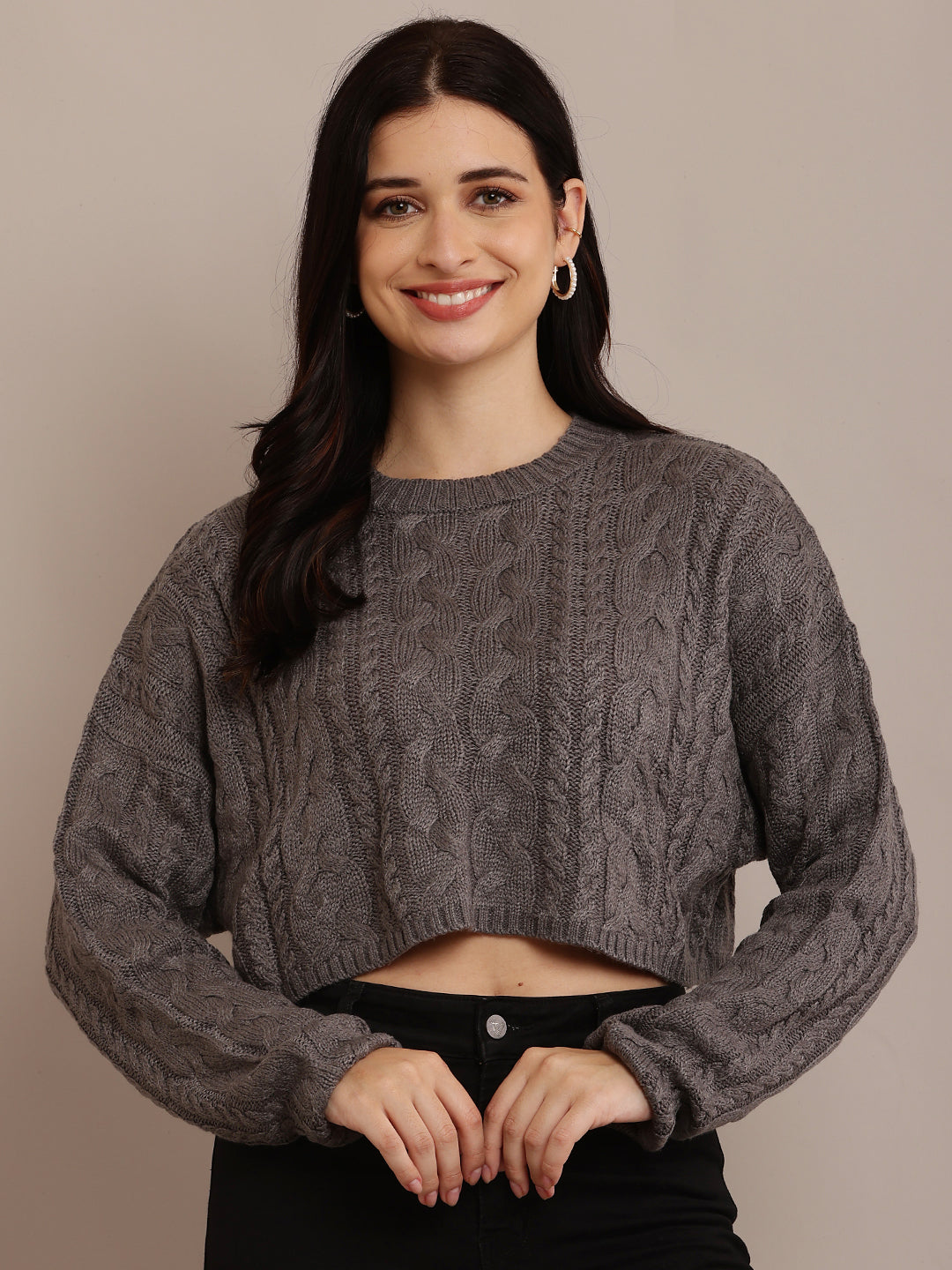  Women Grey Crop Sweater 