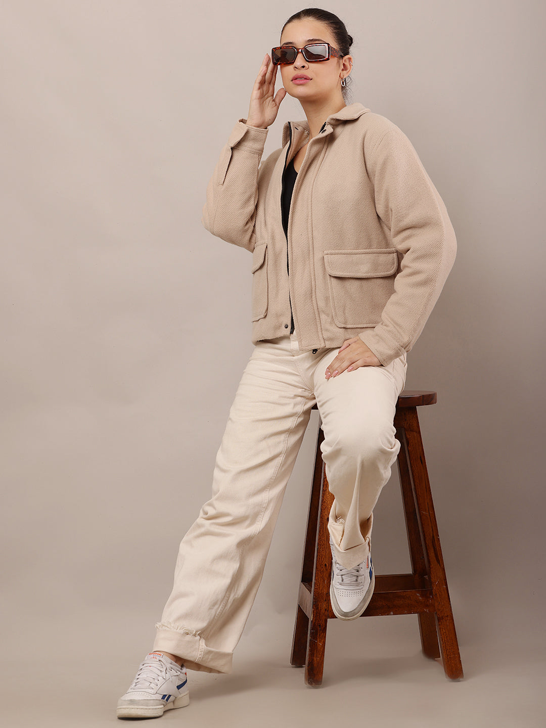 Women Beige Cotton Jacket