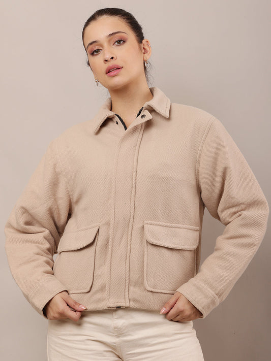 Women Beige Cotton Jacket