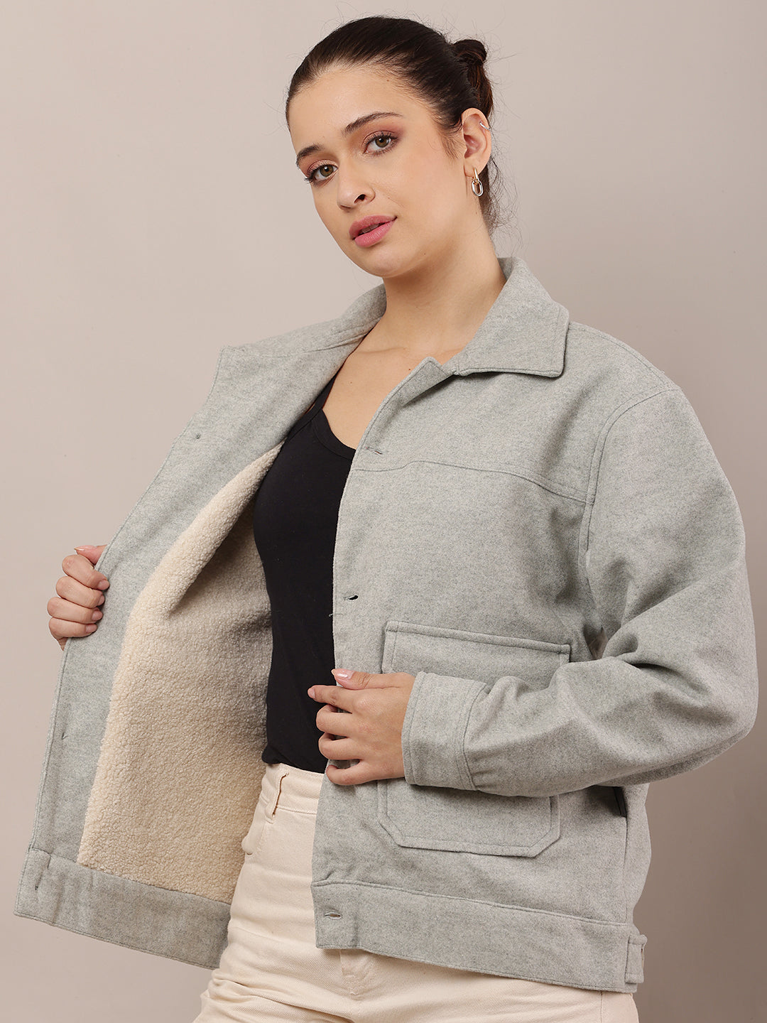 Women Light Green Cotton Jacket