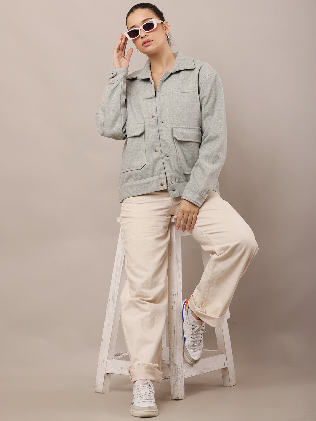 Women Light Green Cotton Jacket