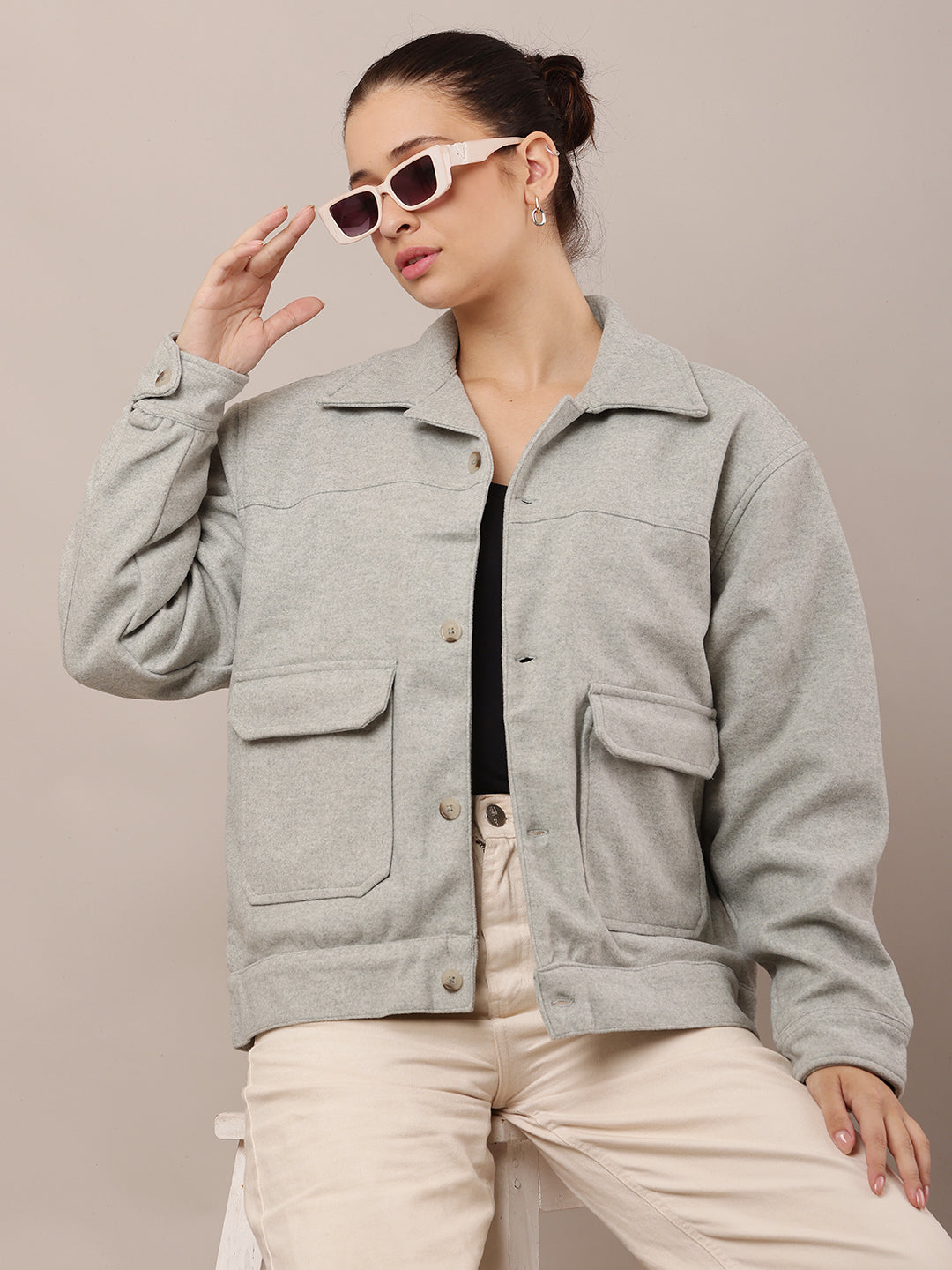 Women Light Green Cotton Jacket