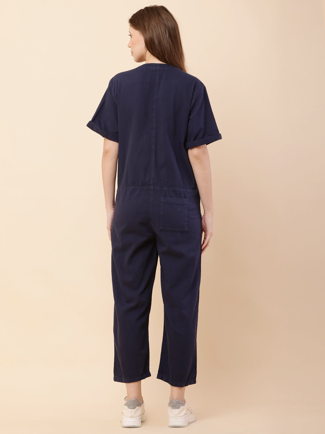 Women Dark Blue V-neck Jumpsuit
