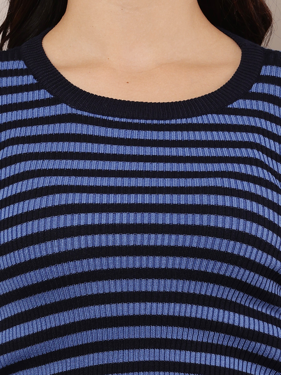 Women Blue & Black Round Neck Sweater