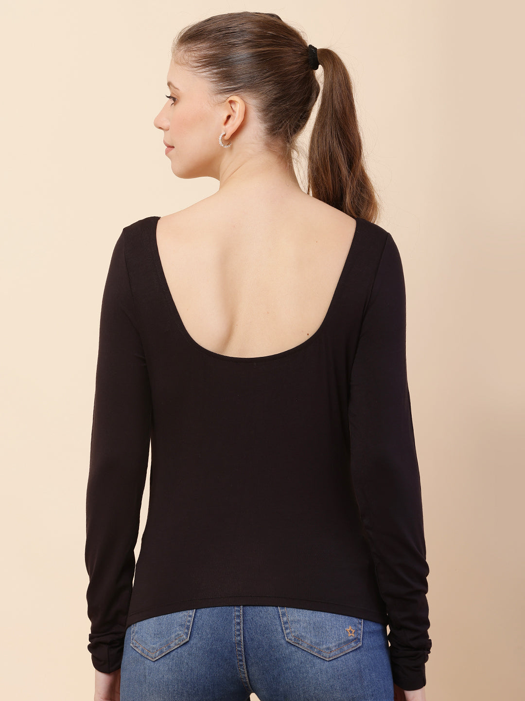Women Black Square Neck Regular Top