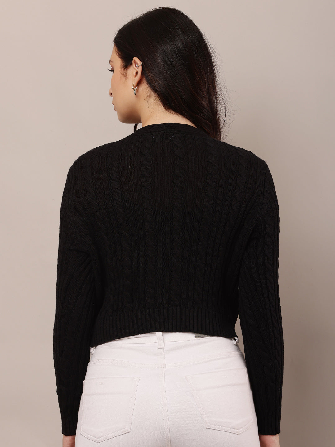Women Black V-Neck Cotton Cardigan