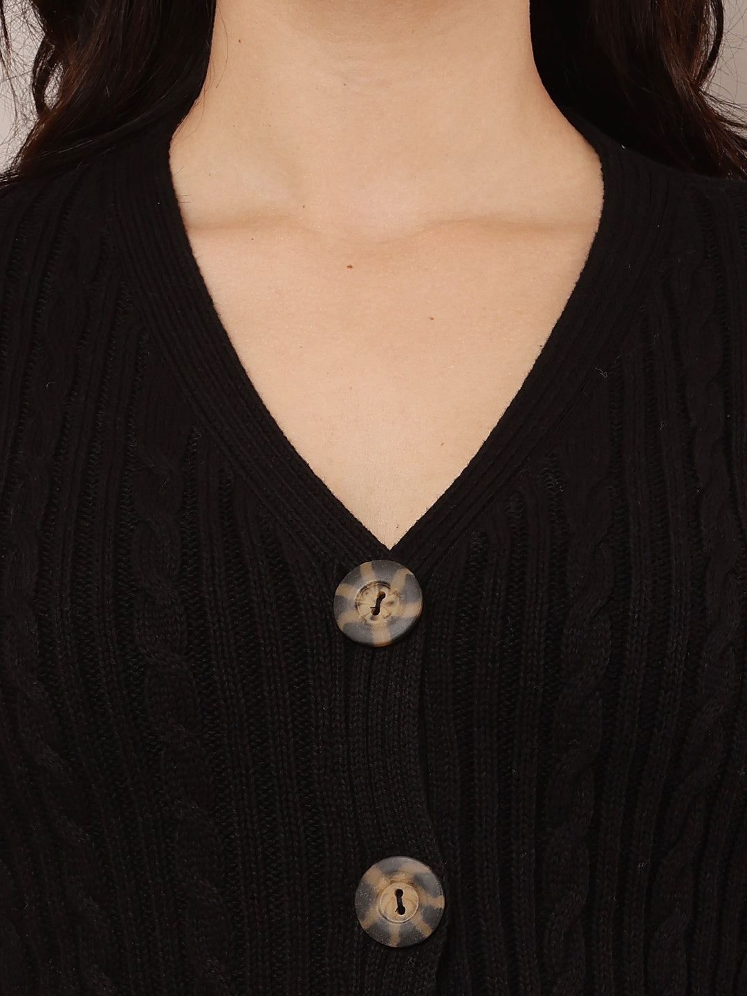 Women Black V-Neck Cotton Cardigan