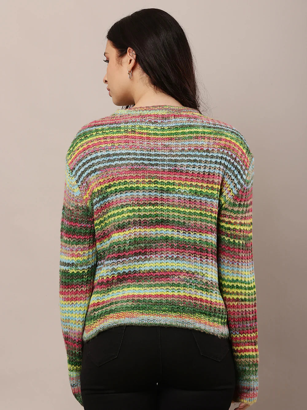 Women Multicolor Round Neck Wool Sweater