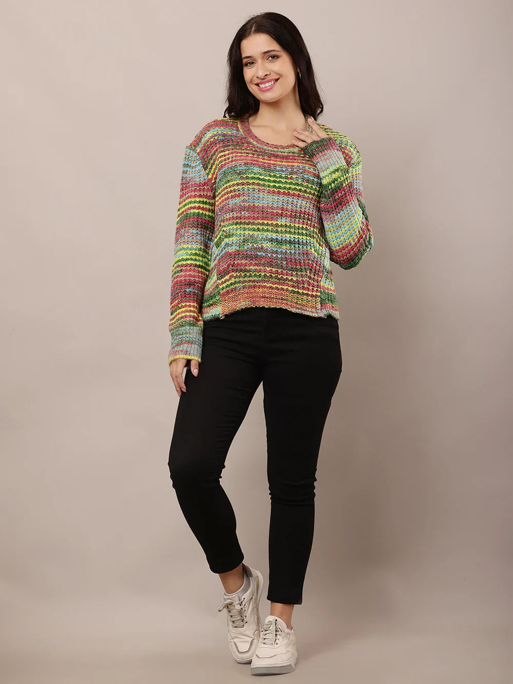 Women Multicolor Round Neck Wool Sweater