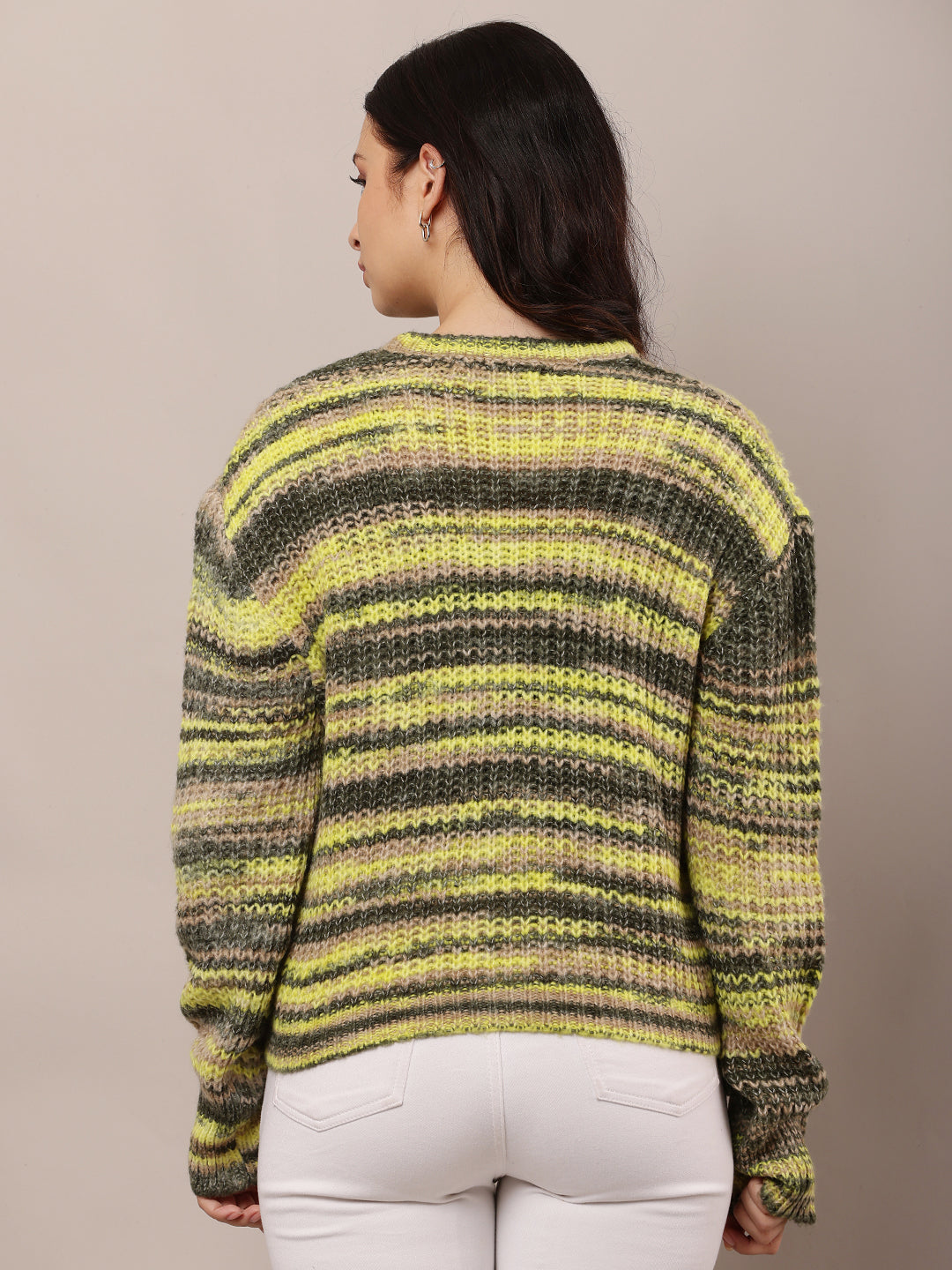 Women Yellow Round Neck Wool Sweater