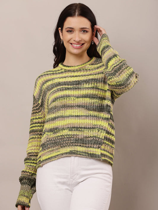 Women Yellow Round Neck Wool Sweater