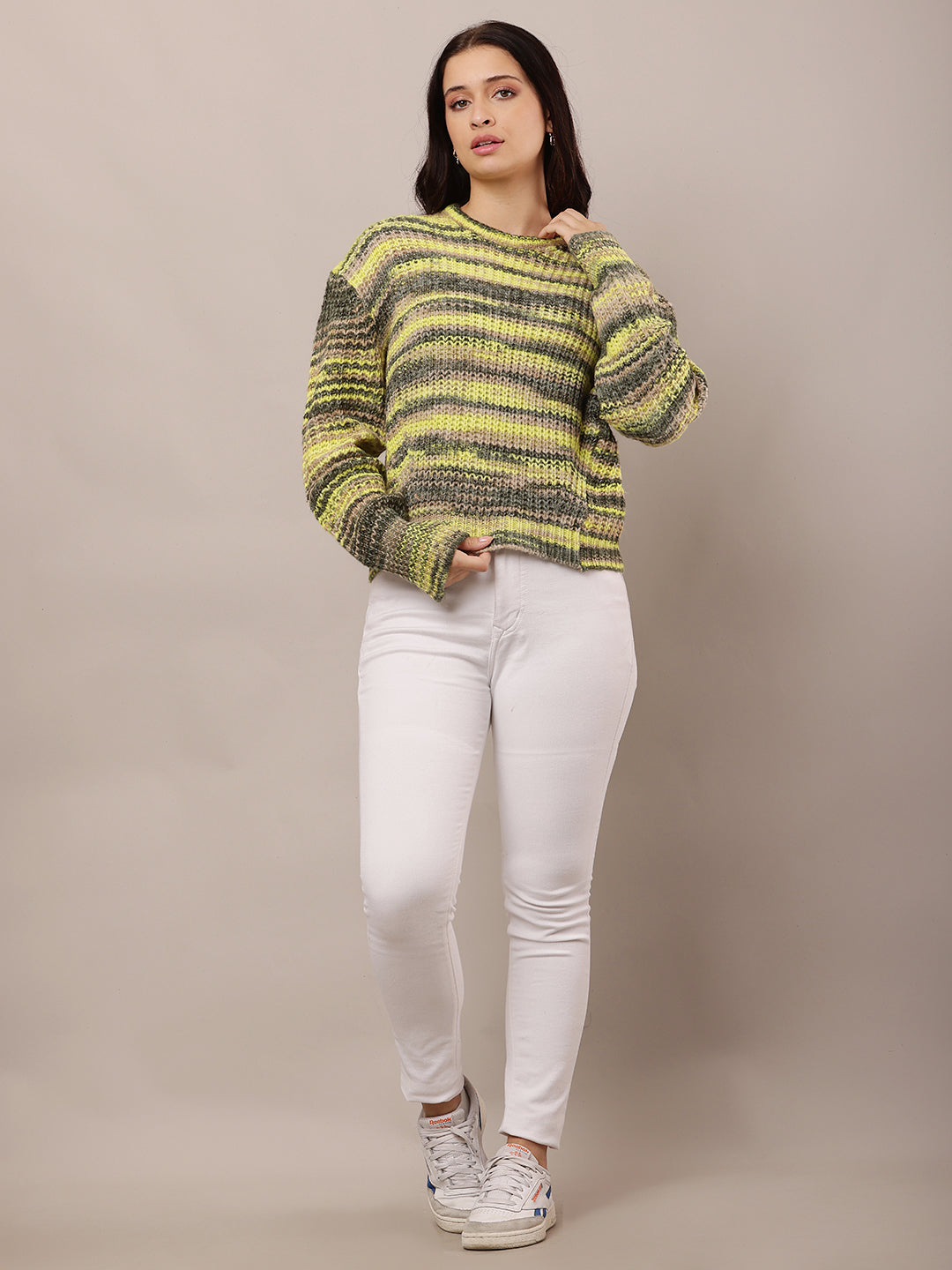 Women Yellow Round Neck Wool Sweater