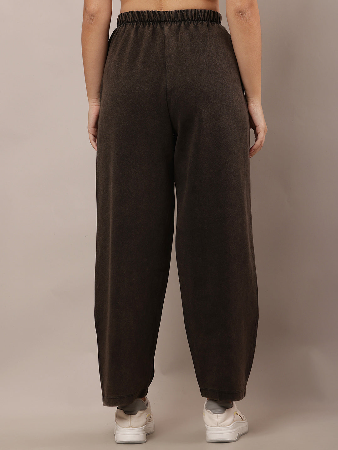 Women Dark Grey Elastic Waist Cotton Trousers