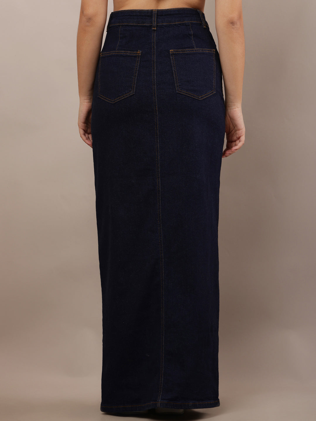 Women Dark Blue Slim Fit Denim Skirt with Slit