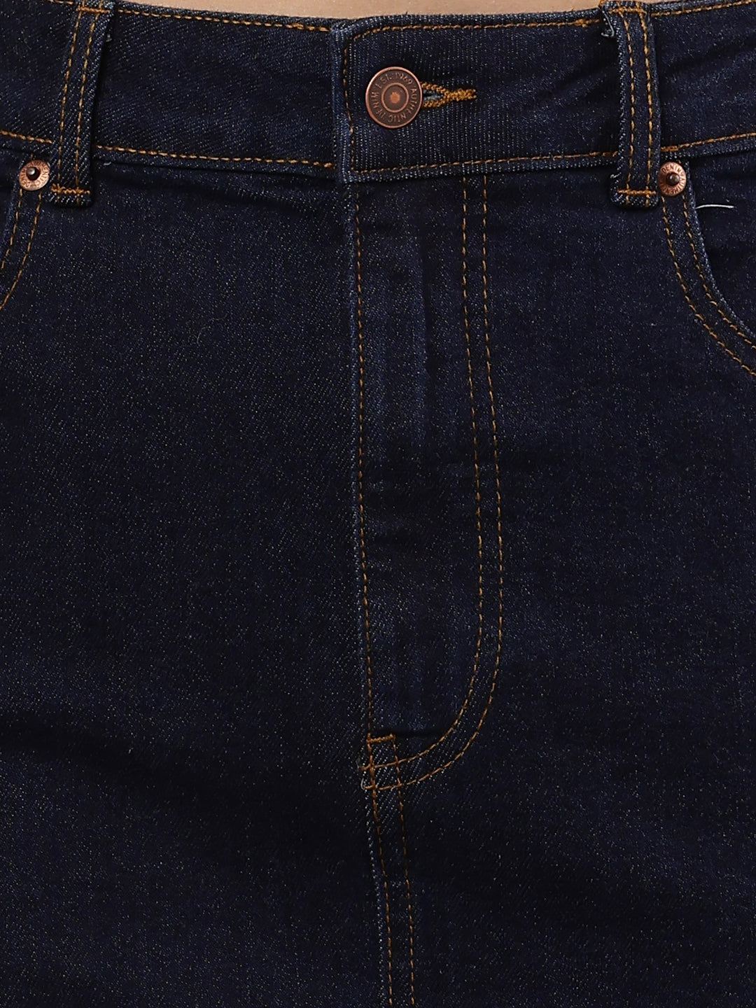 Women Dark Blue Slim Fit Denim Skirt with Slit