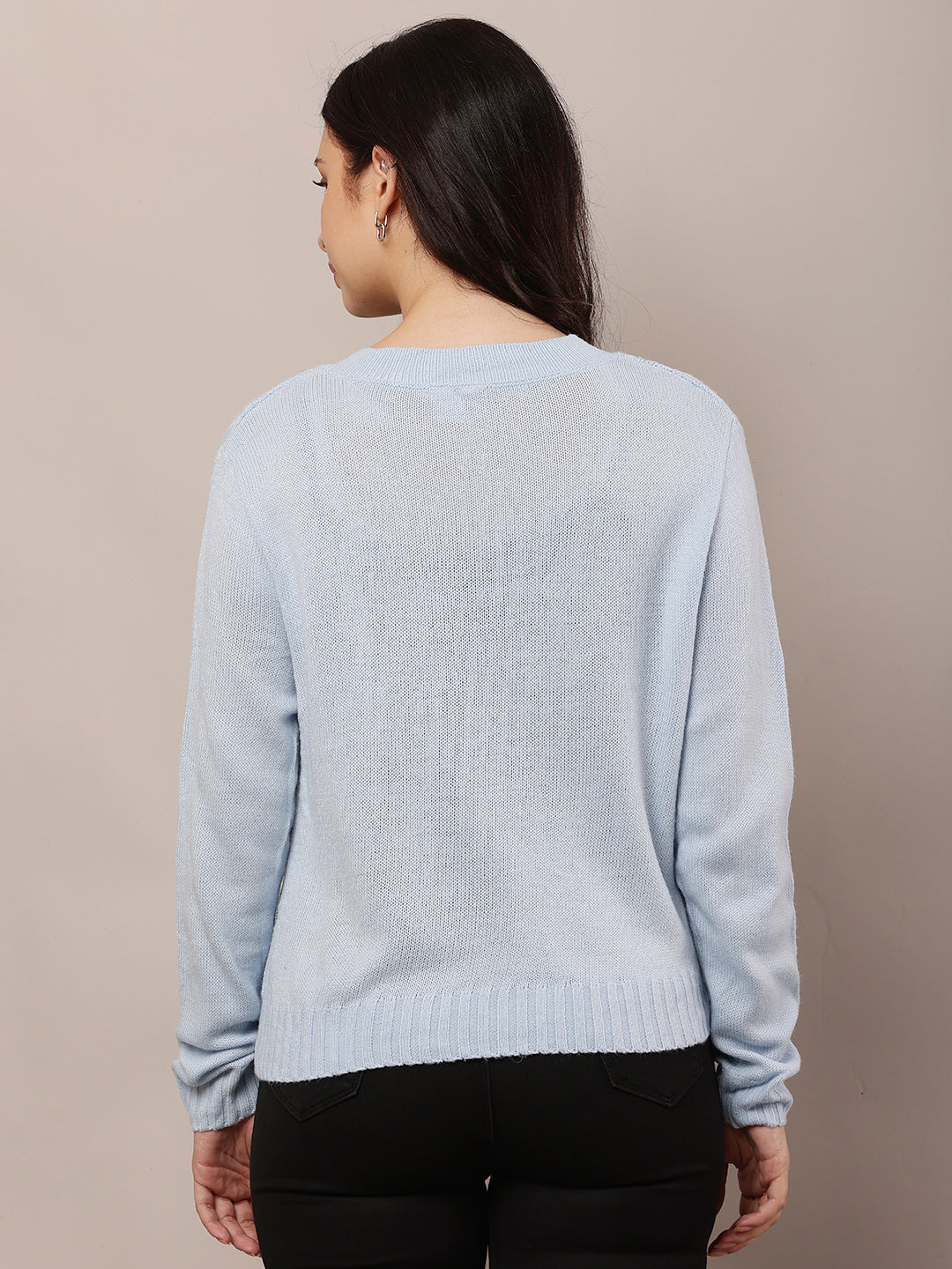 Women Sky Blue V-Neck Sweater