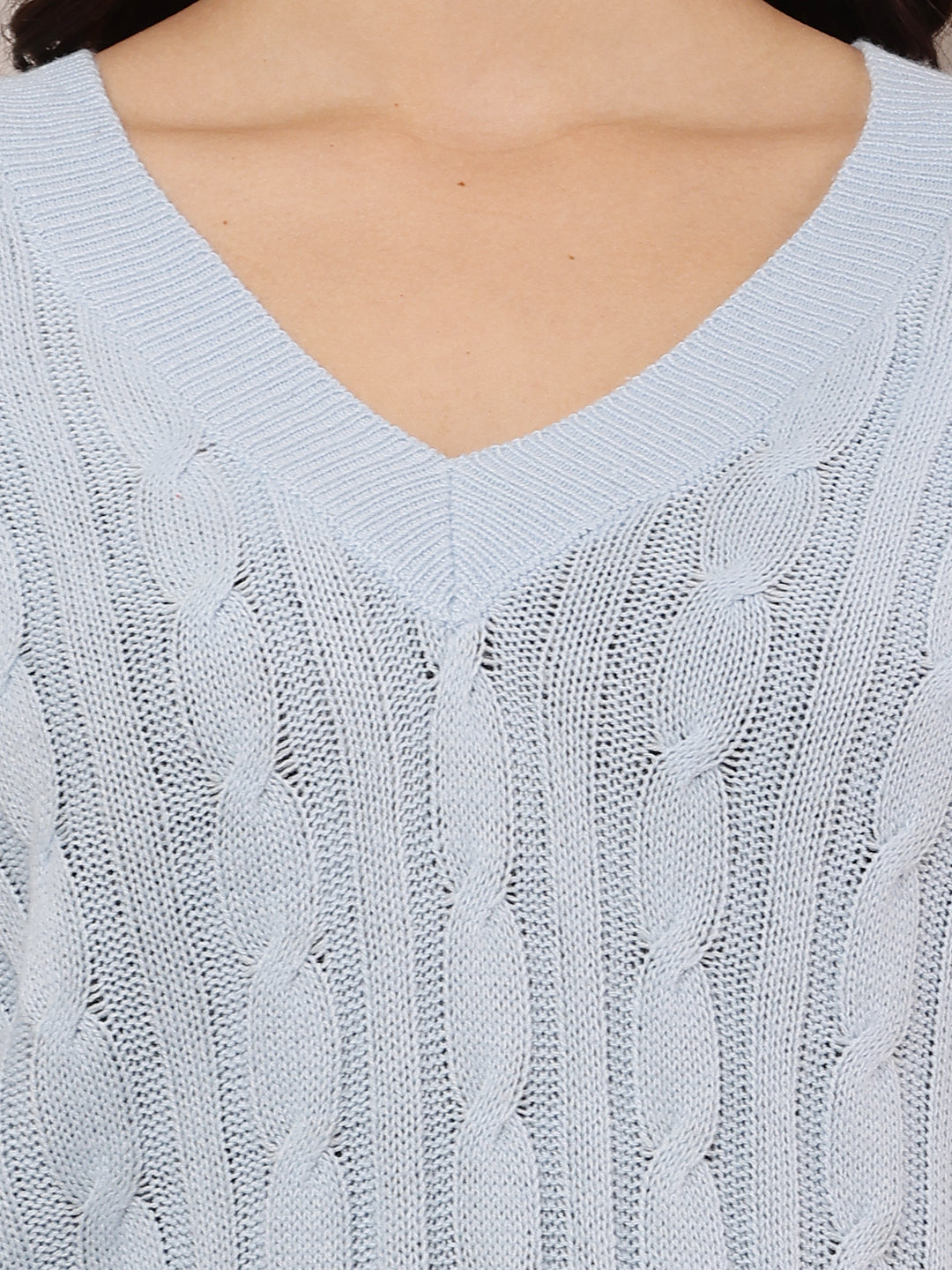 Women Sky Blue V-Neck Sweater