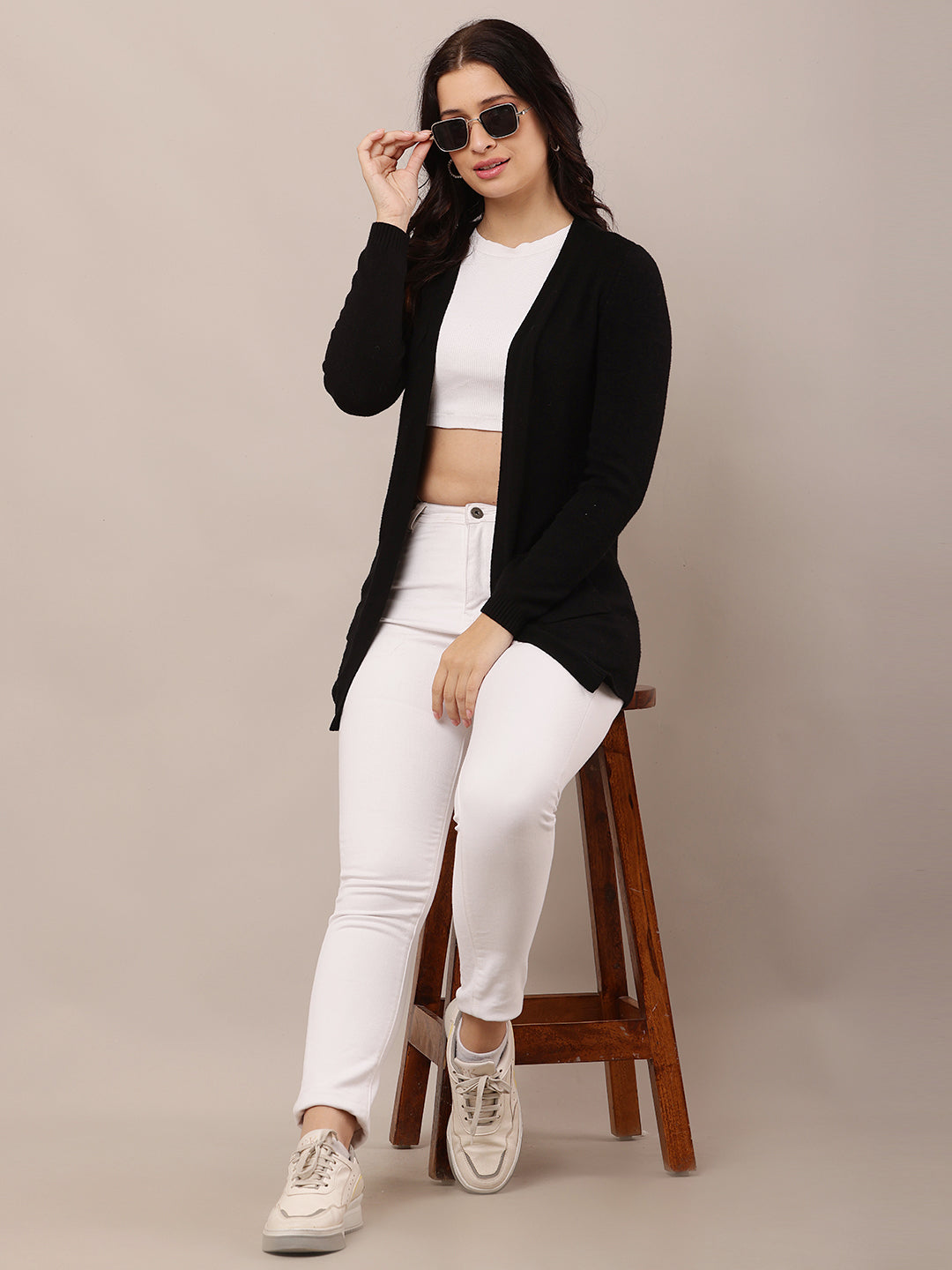 Women Front Open Black Shrug