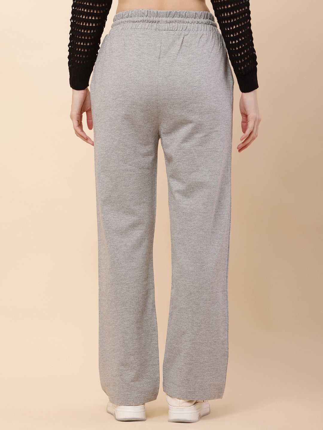 Women Grey Drawstring Cotton Trouser