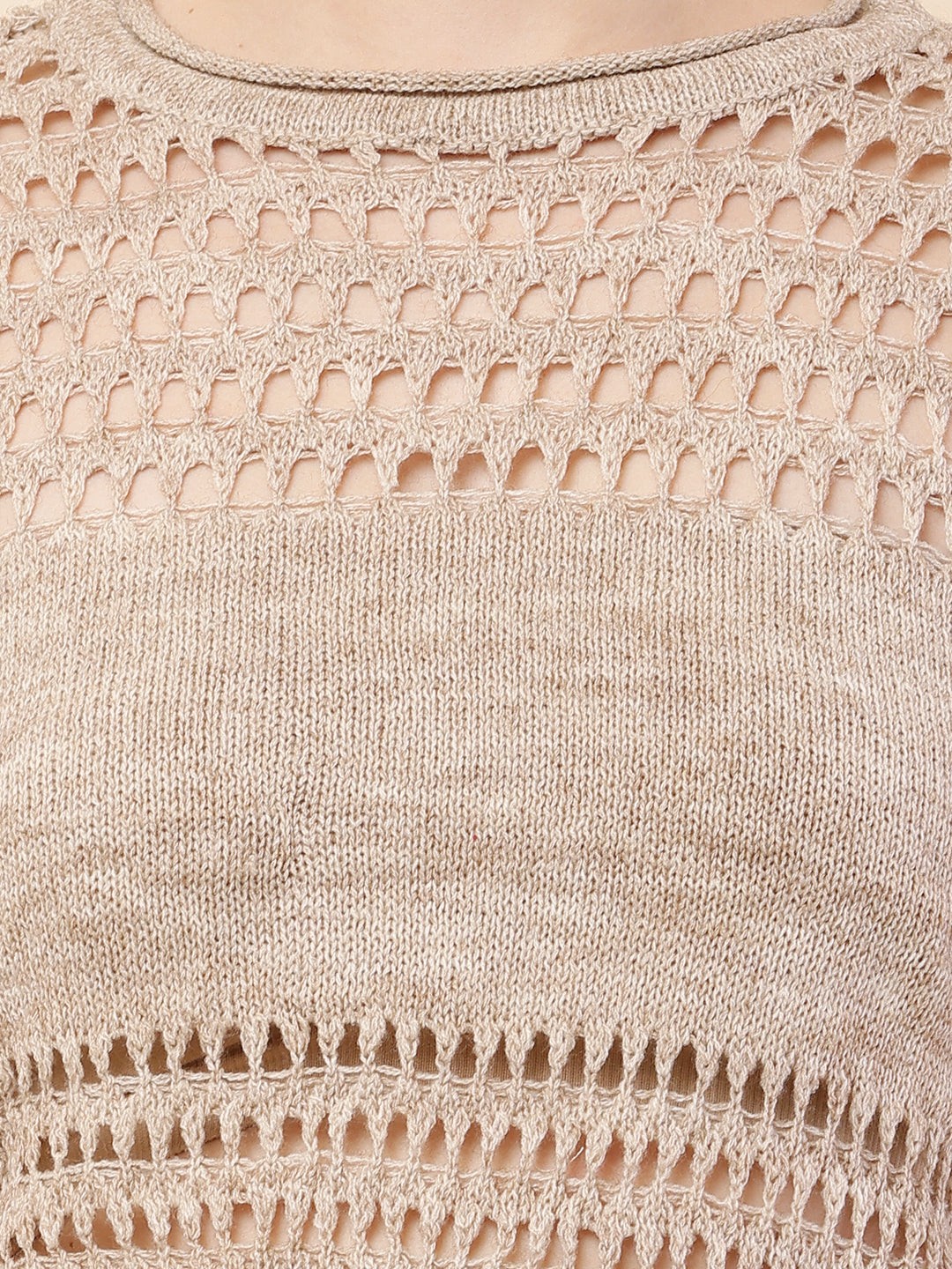 Women Beige Crochet Sweater