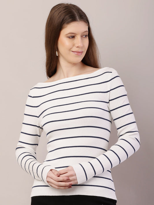 Women  Ribbed White Top